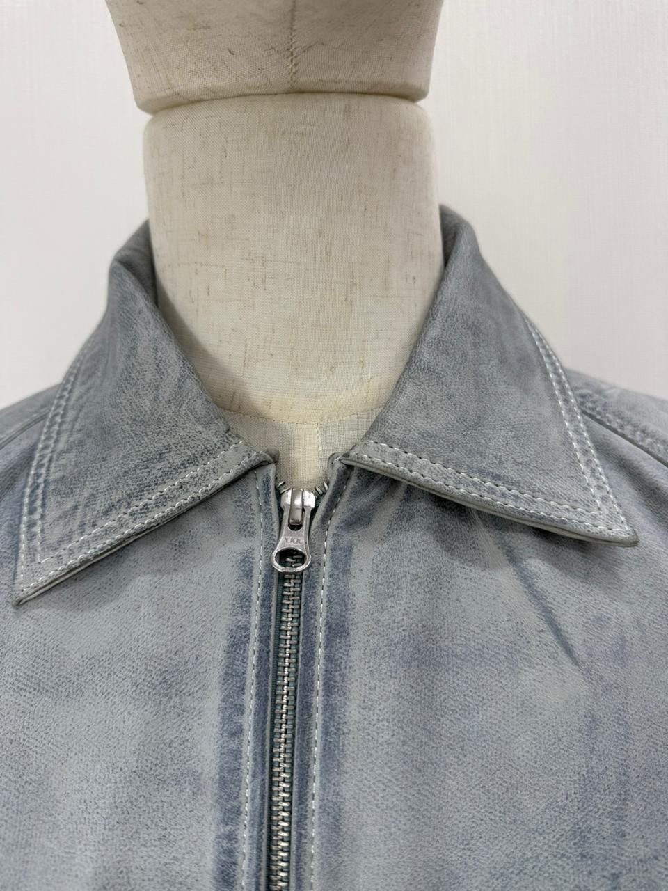 Men's Italian Sheepskin Genuine Leather Premium Soft Jacket Blue Coat Size Large