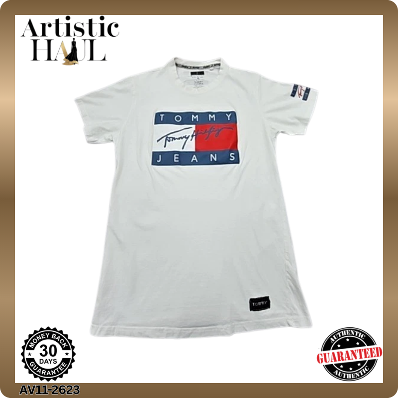 Tommy Hilfiger Women's White Flag Logo T-Shirt XL Regular Fit