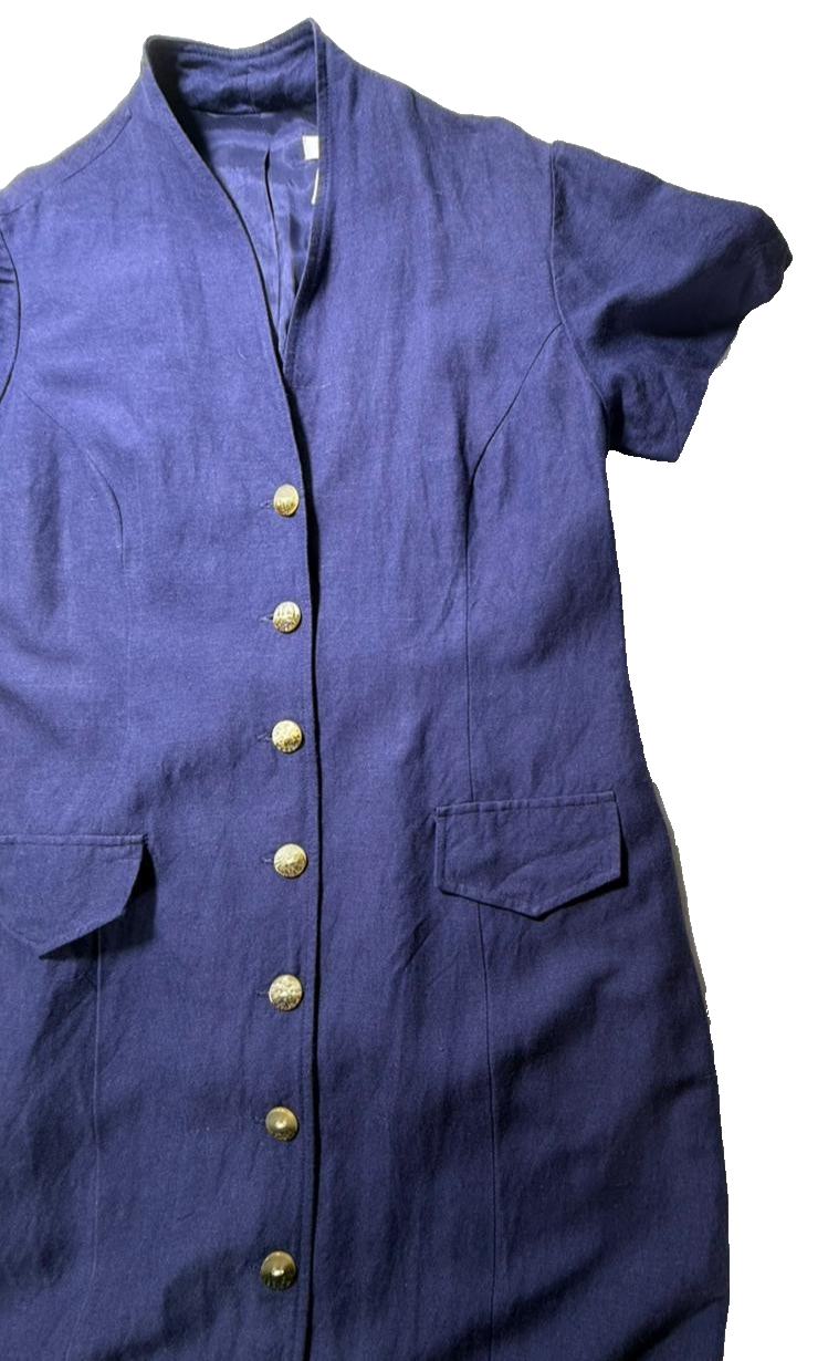 Savannah Dress - Navy Blue Linen - Size 10