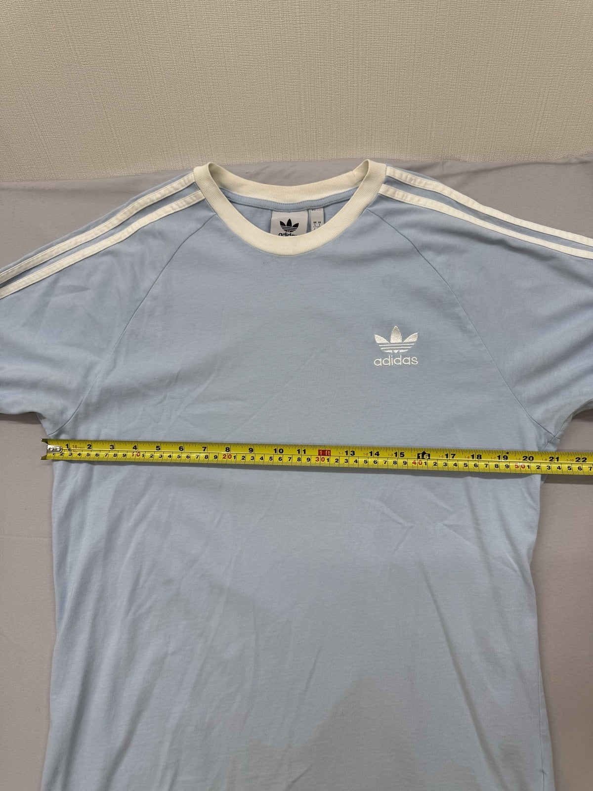 Adidas Men's Light Blue Cotton T-Shirt L Crew Neck 3-Stripe