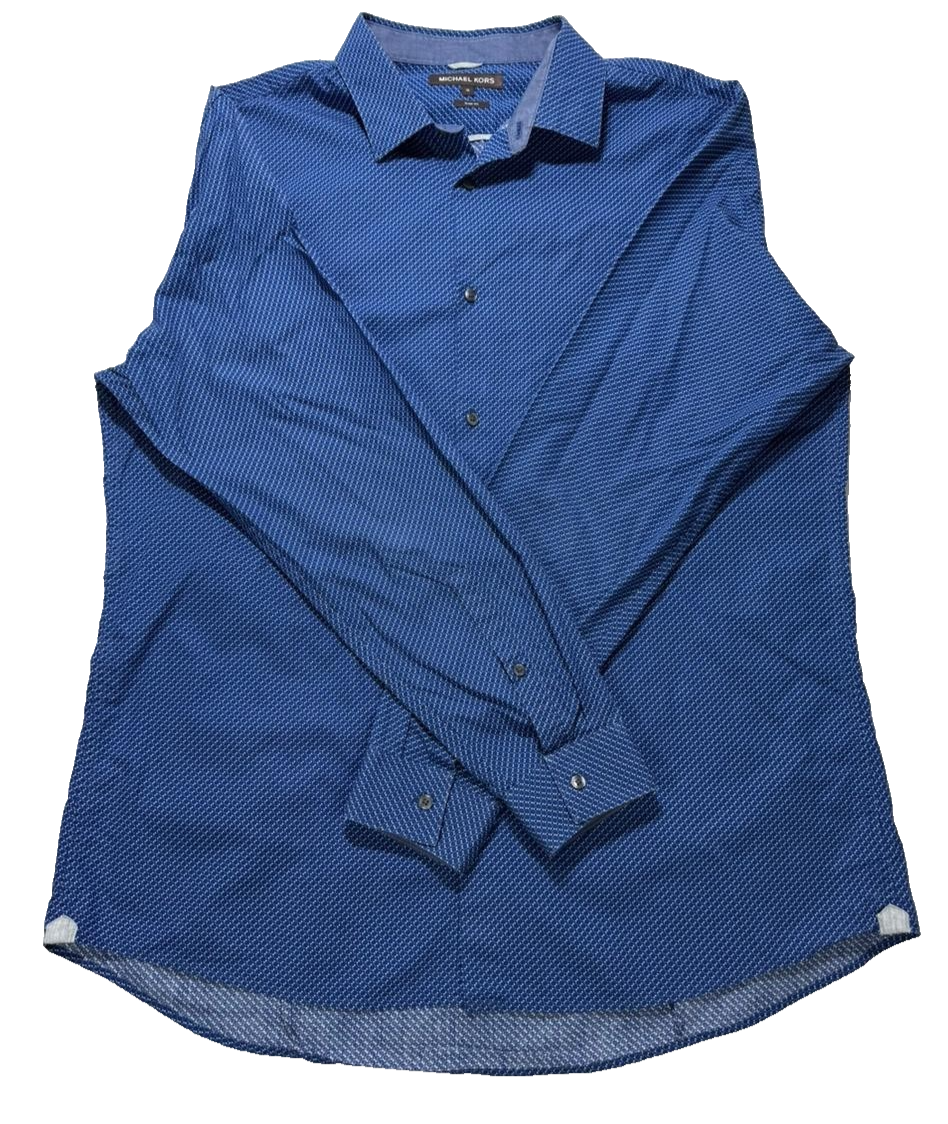 Michael Kors Men's Blue Dress Shirt XL Slim Fit Long Sleeve 100% Cotton Casual