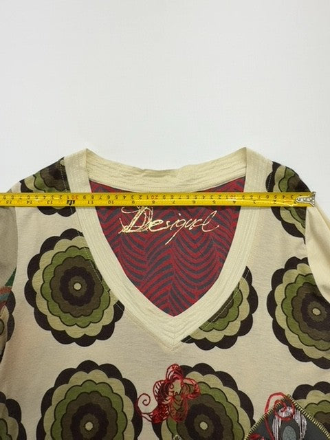 Desigual Women's Cream Floral Embroidered Tunic Top Size L