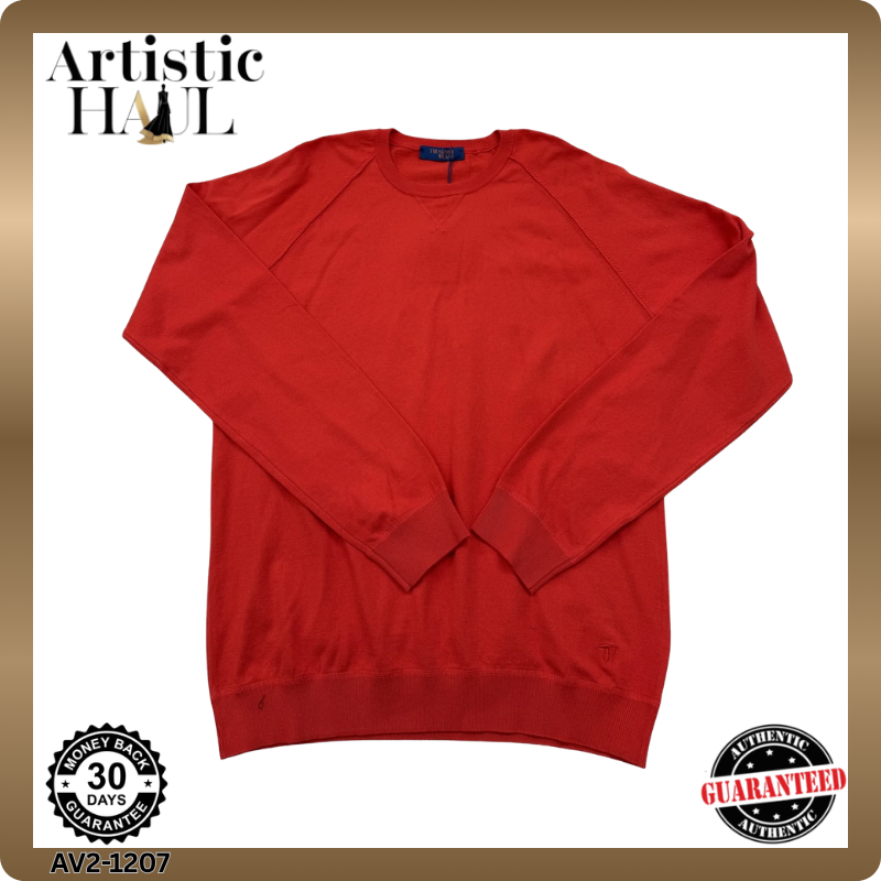 Trussardi Jeans Men's Red Cotton Pullover Sweater XXL Italy Raglan
