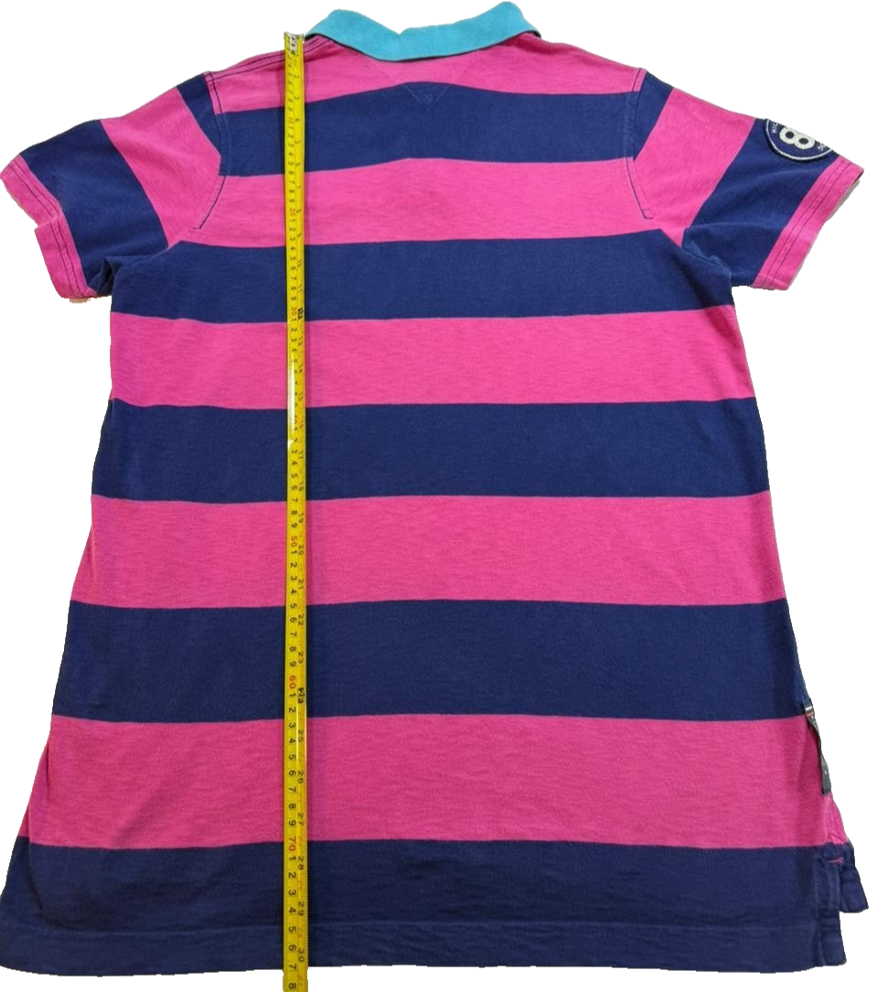 Tommy Hilfiger Women's Denim Striped Polo Shirt Short Sleeve Cotton Size XL