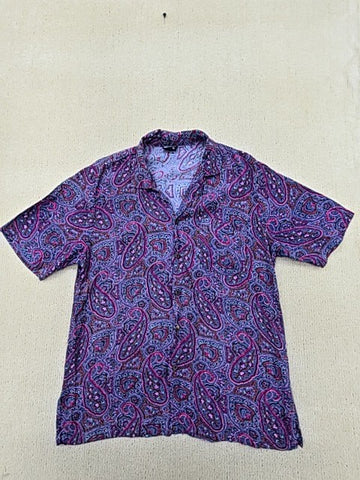 Vintage Shirt149 Men's Purple Paisley Camp Collar Button-Down M Vintage