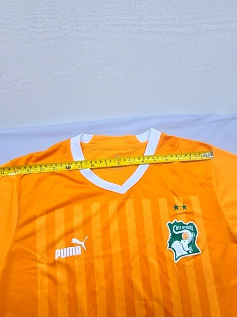 Puma Men's Orange Striped Soccer Jersey V-Neck L Drycell