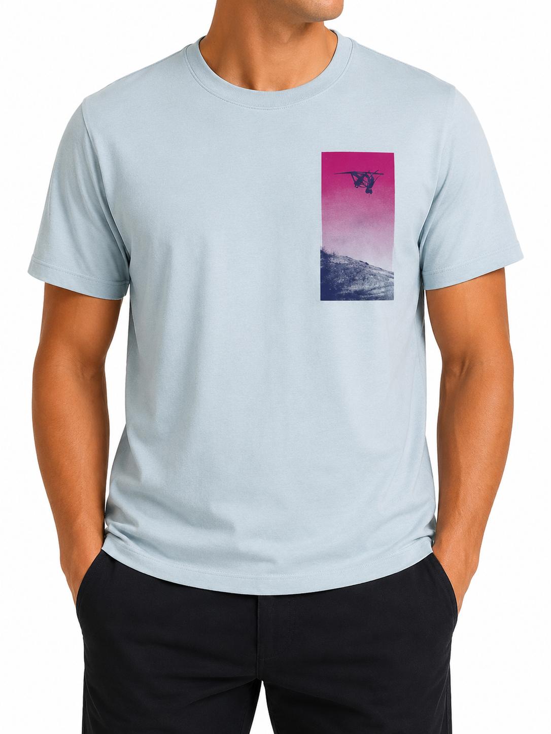 GAP Men Light Blue Surf Graphic Tee Size M 100% Cotton Crew Neck