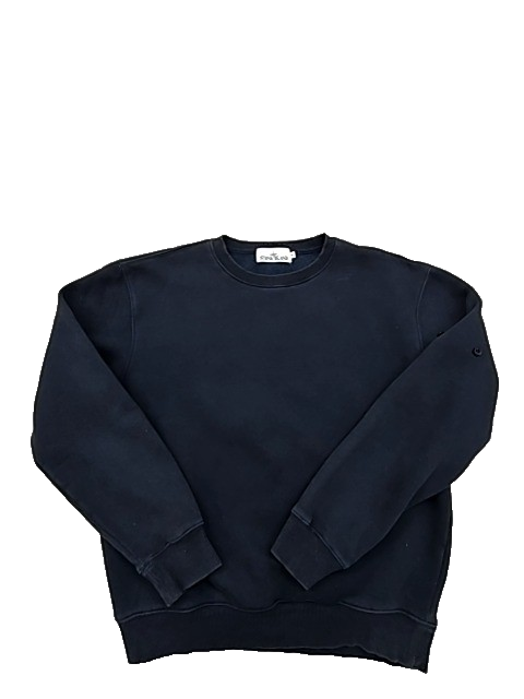 Stone Island Navy Crewneck Sweatshirt Raglan Organic Cotton Fleece Men's