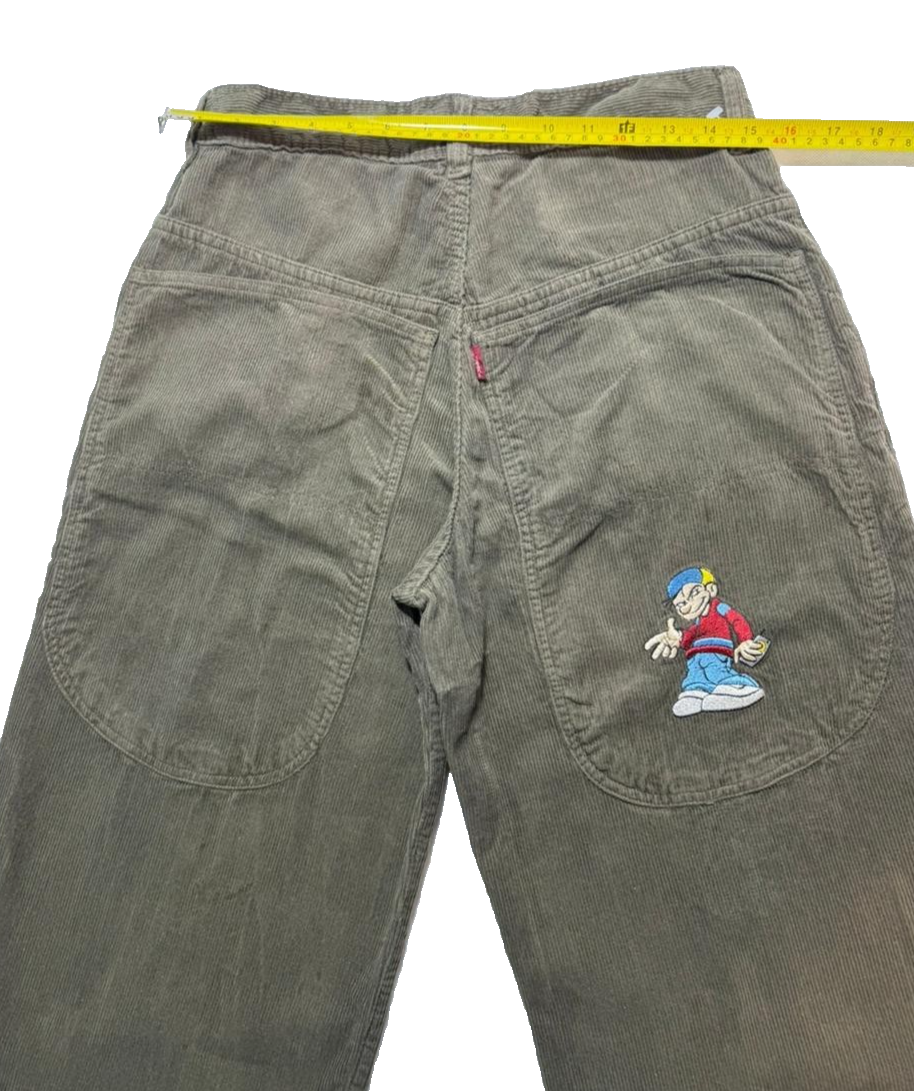 Lobel Cartoon Embroidery Wide Leg High Rise Corduroy Pants Size 38 | Unisex
