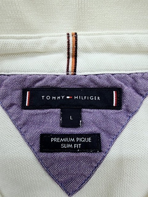 Tommy Hilfiger Men's White Slim Fit L Polo Short Sleeve Cotton Pique