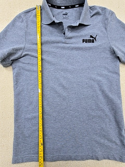 PUMA Men's Gray Short Sleeve Polo Shirt S Regular Button Solid