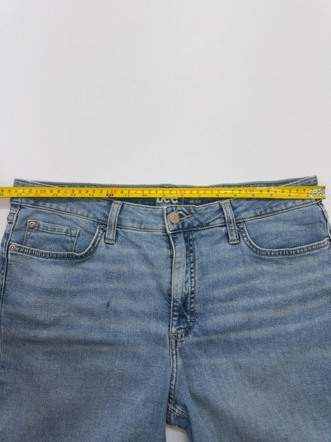 Lee Men's Blue Denim Short Mid Rise Size 14 Regular Fit Logo Patch