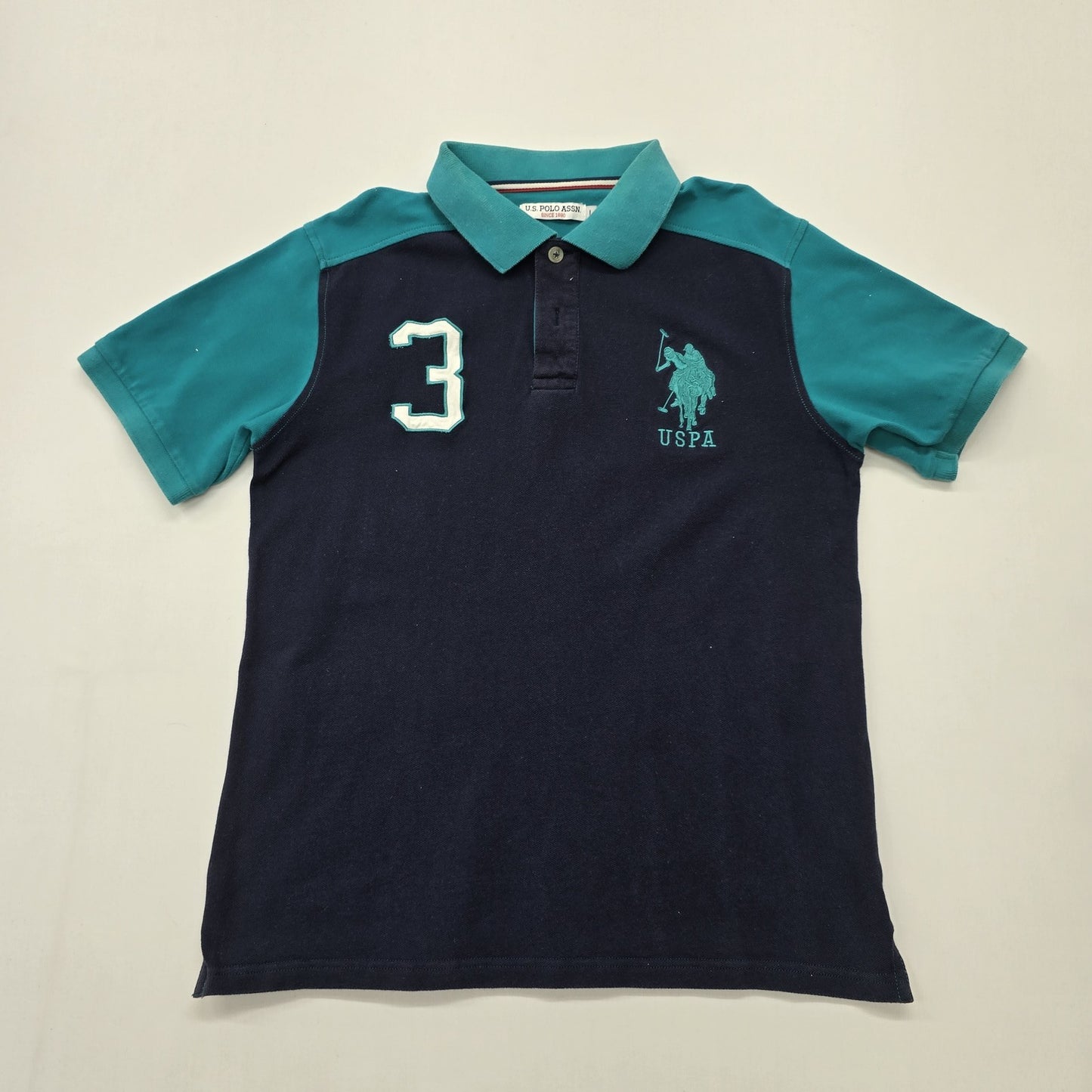 U.S. Polo Assn Boys Teal Color Block Polo Shirt Size 3 Sports Knit