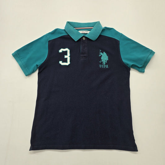U.S. Polo Assn Boys Teal Color Block Polo Shirt Size 3 Sports Knit