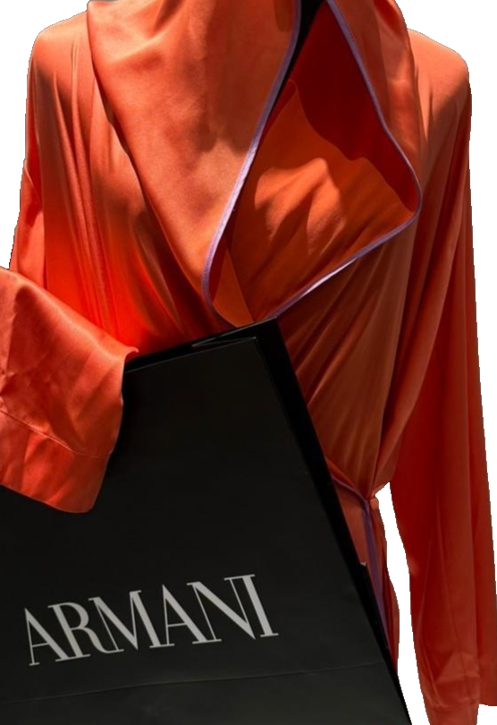 Giorgio Armani Women's Orange Satin Draped Hooded Wrap Top Size 42 BNWT