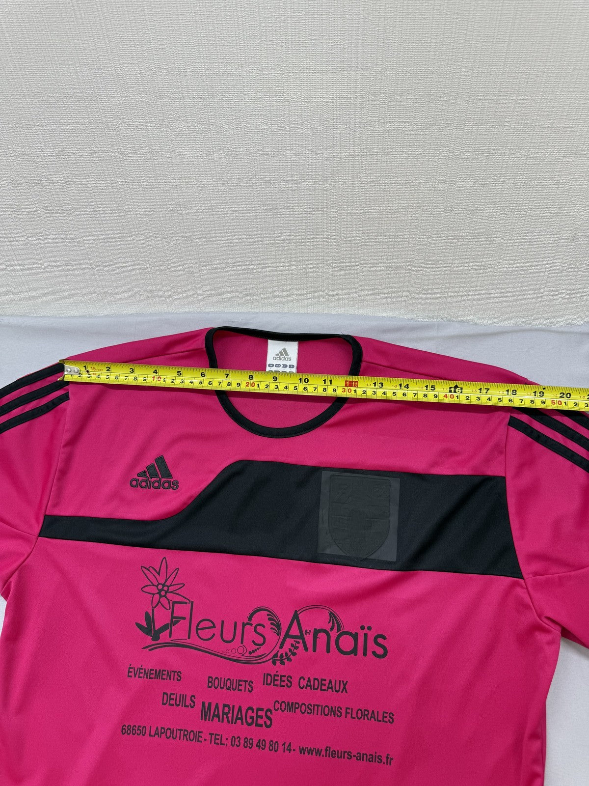 Adidas Pink Striped Soccer Jersey L Short Sleeve Crewneck Polyester