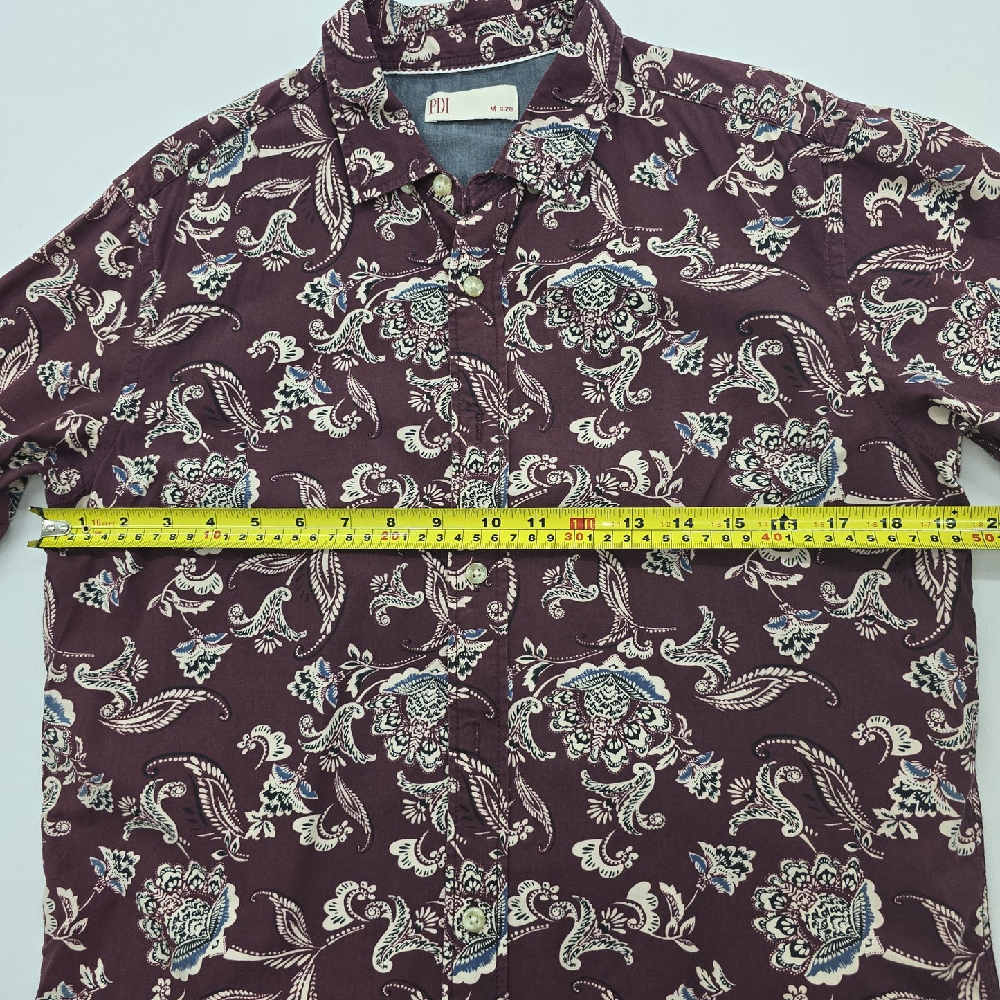 PDI Boys Burgundy Paisley Button-Up Shirt Cotton Size M Regular Condition