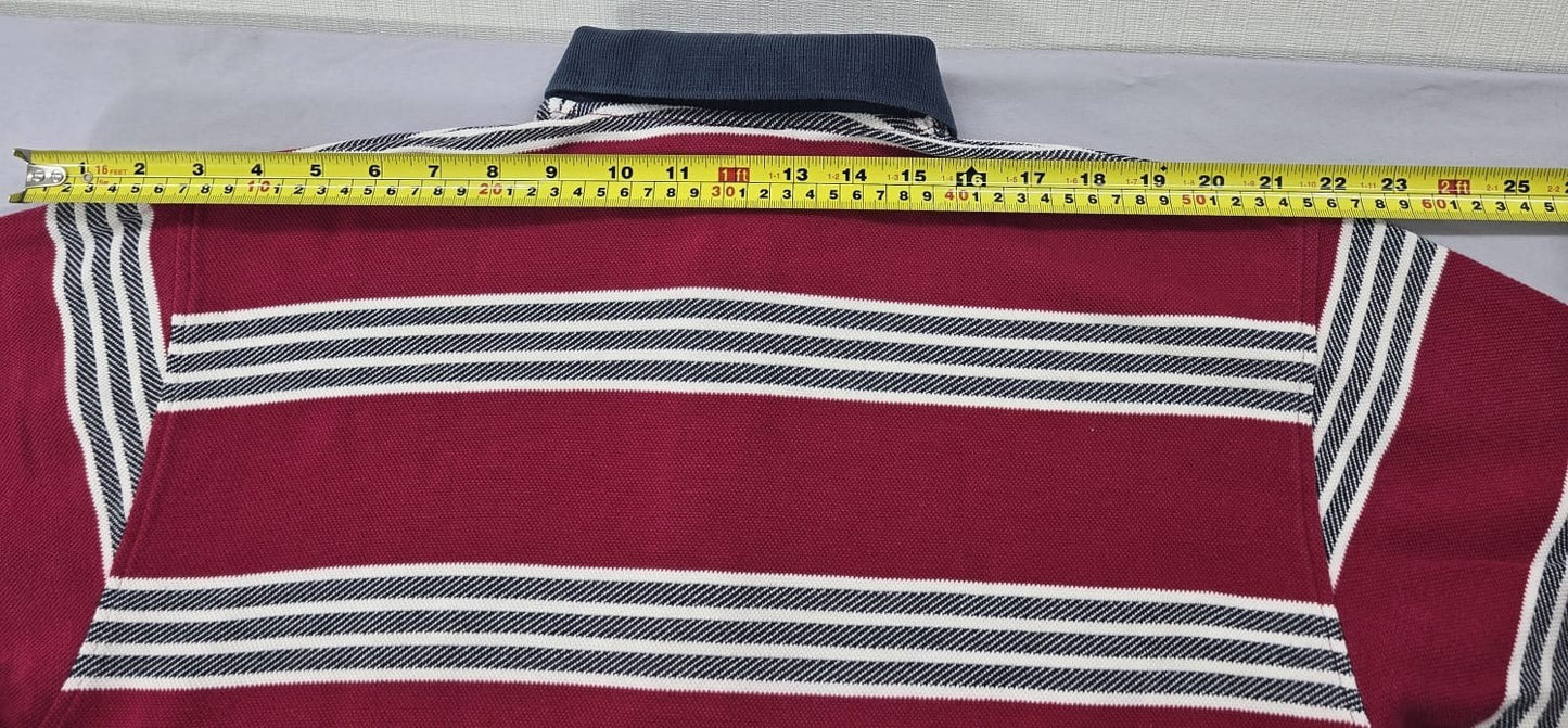 Lacoste Men's Red Striped Polo Shirt Size L Cotton Navy Accents