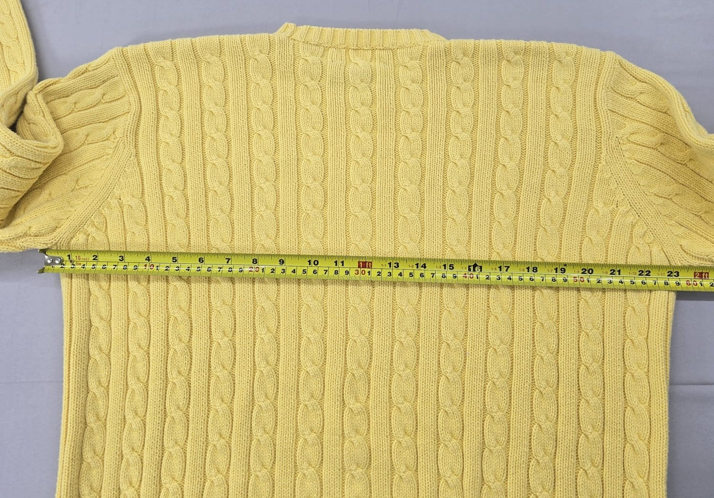 RALPH LAUREN Green label Cable Knit Crewneck Sweater Yellow L Cotton Long Sleeve