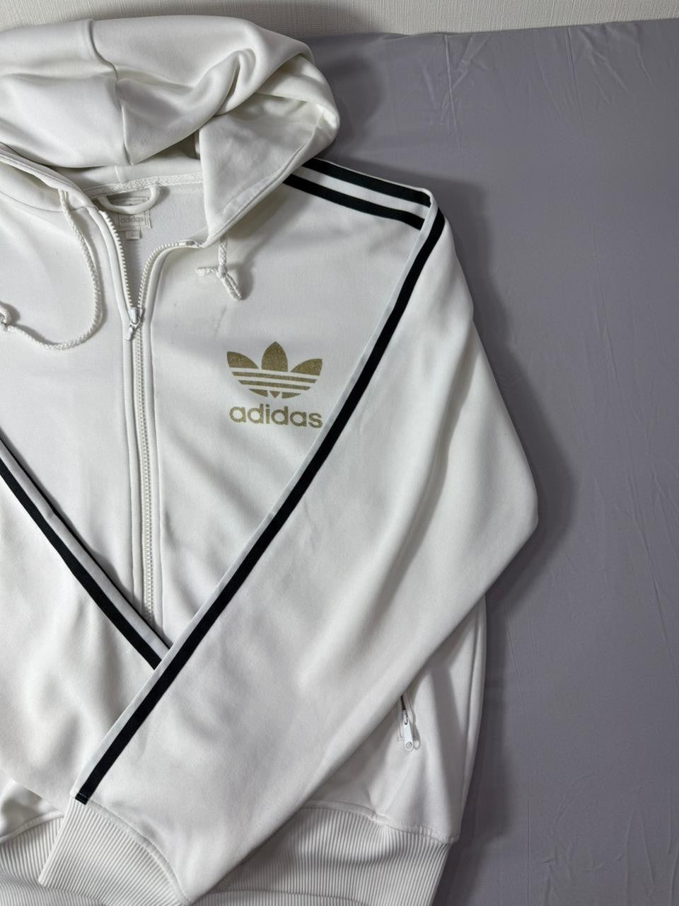 Adidas Originals White Zip Hoodie Men's Large Trefoil Logo Full Zip Jacket