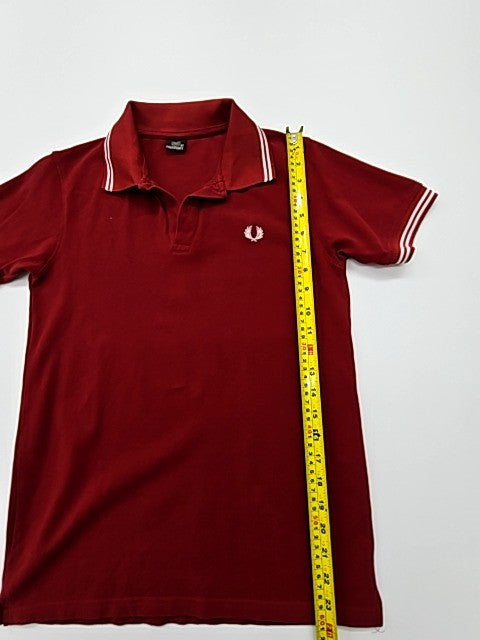 Fred Perry Mens Red Polo Shirt Laurel Logo Pique Size M Condition
