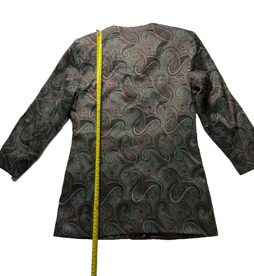 Vintage Paisley Printed Set Top And Skirt Green Brown Retro Women's Size 12