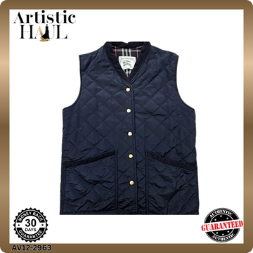 Burberry Women's Navy Quilted Vest Gold Accents 31.5" Chest