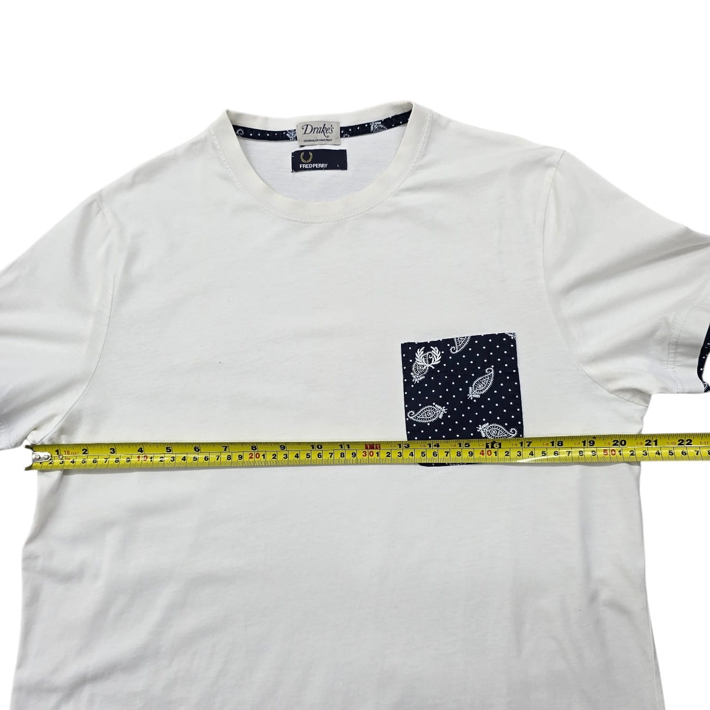 Fred Perry x Drake's Men's White Paisley T-Shirt L Regular Cotton