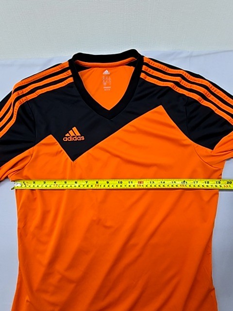 Adidas Men's Orange Striped Soccer Jersey M Climacool V-Neck Short Sleeve