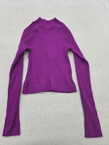 Noisy May Women's Purple High Neck Ribbed Knit Top M Cropped