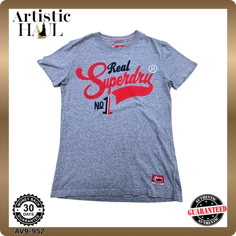 Superdry Men's Grey Cotton T-Shirt M Short Sleeve Crew Neck Japan
