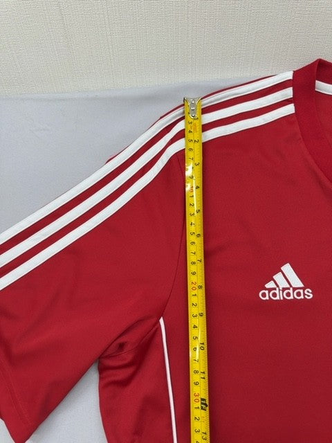 Adidas Men's Red Striped Soccer Jersey XL Short Sleeve V-Neck