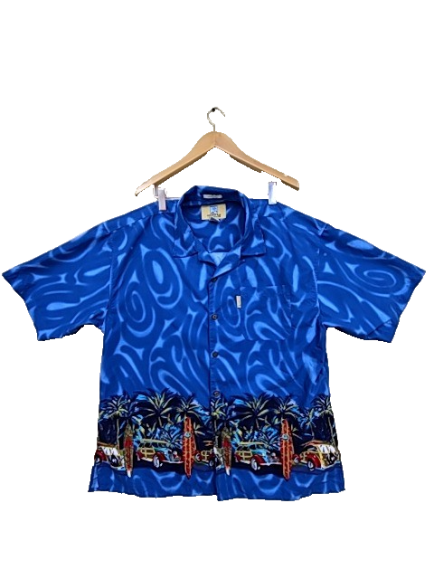 Coconut Pier Men's Blue Surf Beach Button-Down Shirt XL Vintage