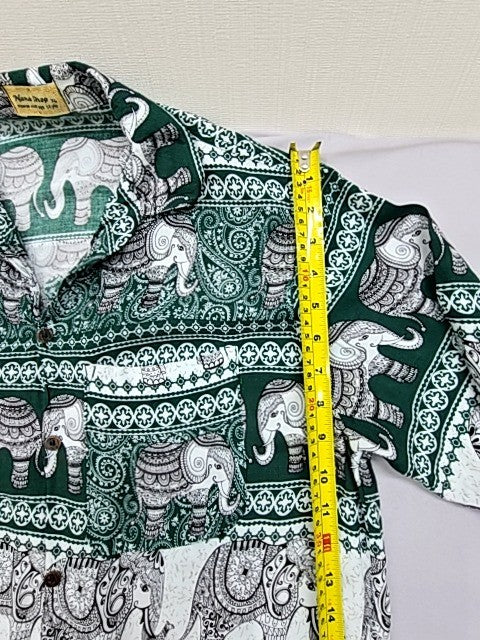 Nana Shop Unisex Green Elephant Hawaiian Shirt XL Short Sleeve