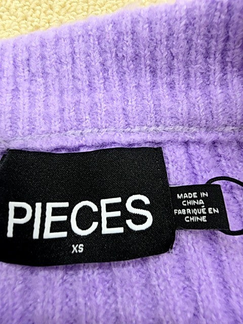 Pieces XS Women's Purple Ribbed Knit Crew Balloon Sleeve Sweater