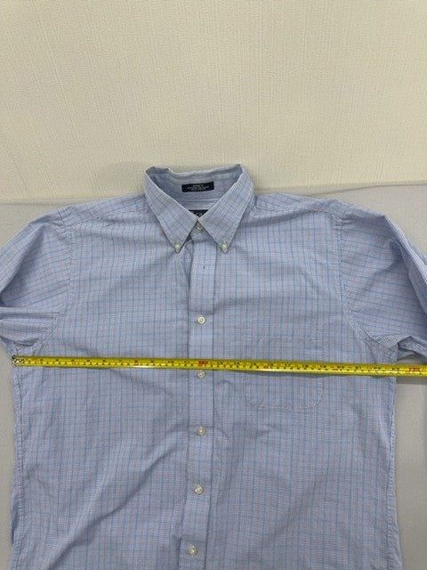 Chaps Men's Blue Plaid Dress Shirt L 15.5x32/33 Wrinkle Free