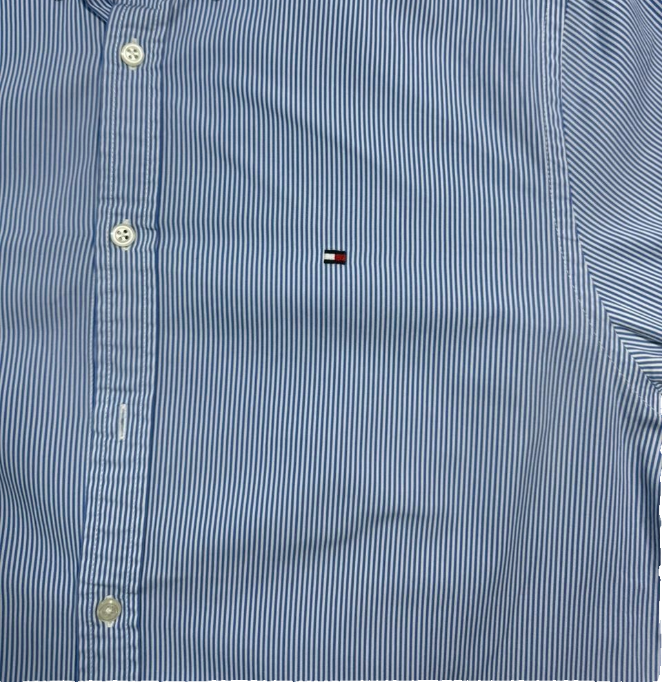 Tommy Hilfiger Men's Blue White Micro Stripe Easy Care Regular Fit Shirt Size M