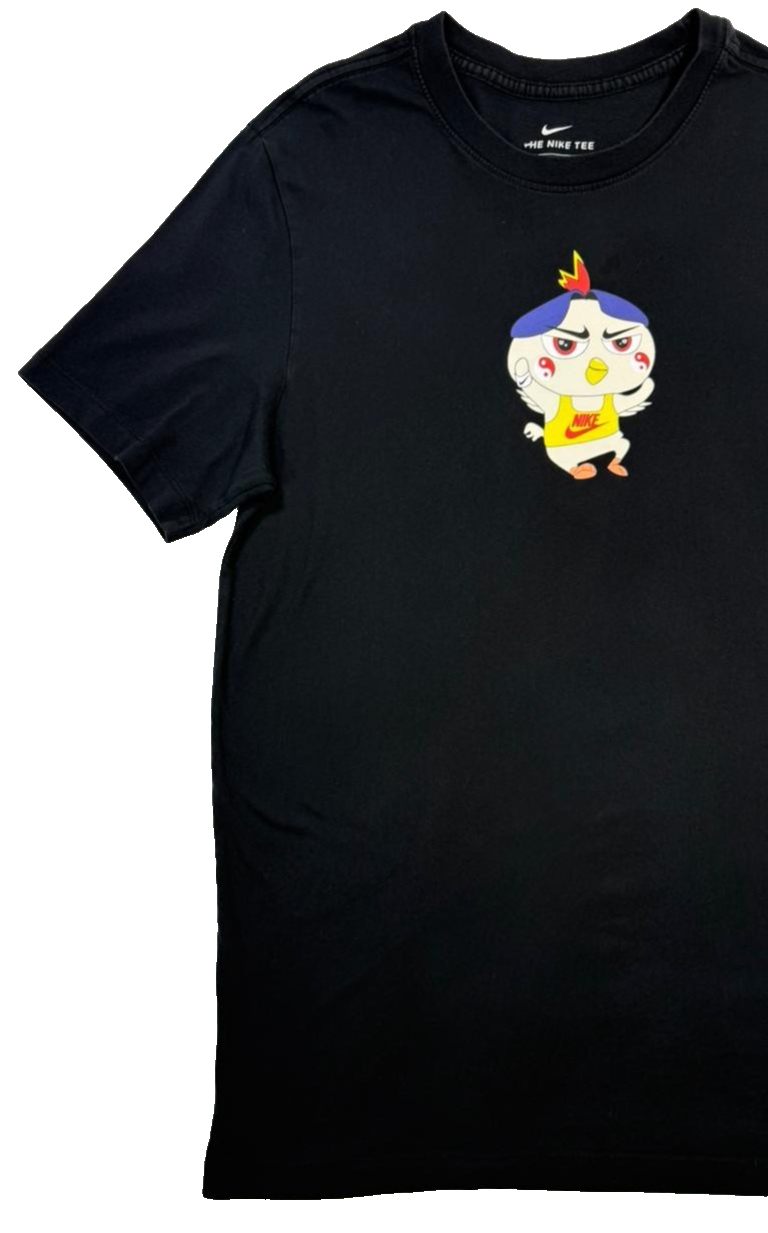 Black Nike Sportswear Cartoon Printing Sports Round Collar Male T-Shirt - Size L