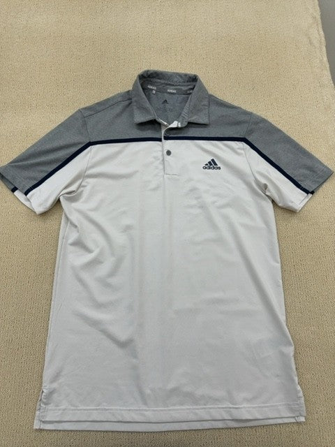 Adidas Men's Grey/White Color Block Short Sleeve Polo S 3-Stripes