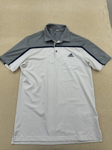 Adidas Men's Grey/White Color Block Short Sleeve Polo S 3-Stripes