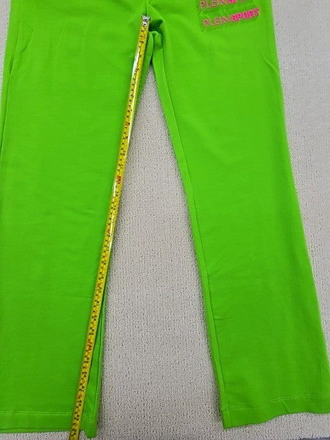 Plein Sport Green Cotton Sweatpants Logo Print Drawstring Regular