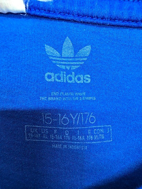 Adidas Boys Blue Graphic Logo T-Shirt Size 40 Regular Crew Neck