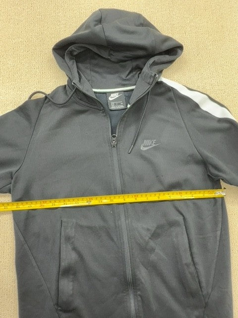 Nike Men's Grey Full-Zip Fleece Hoodie Small Stripe Cotton Polyester