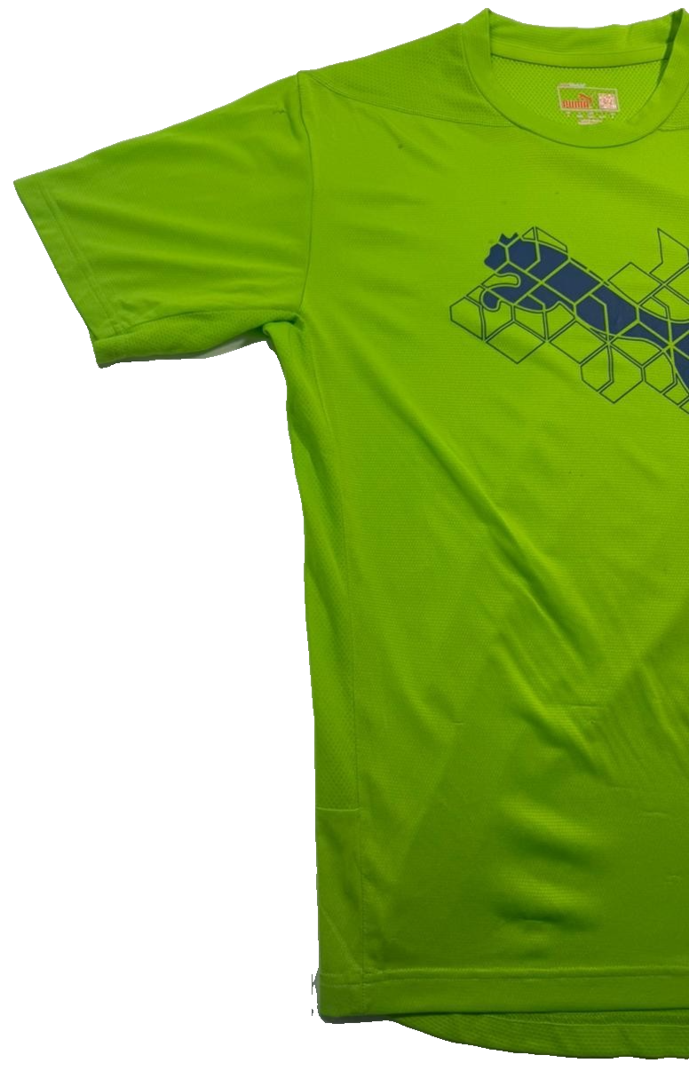 Puma Neon Green Performance T-Shirt With A Blue Graphic Log - Size S