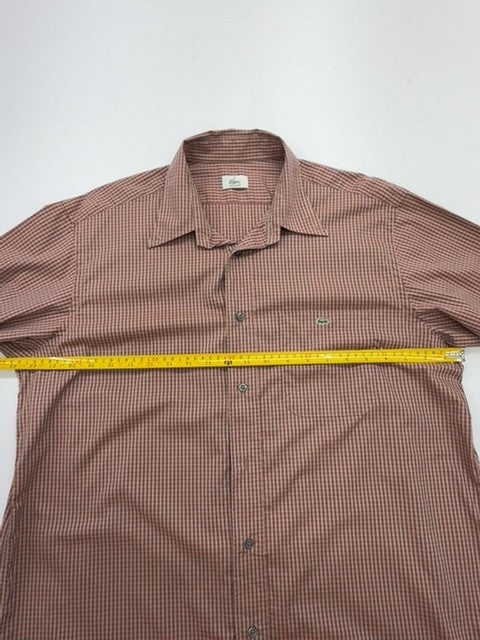 Lacoste Men Burgundy Gingham Cotton Button-Down Shirt Size 41 Preppy