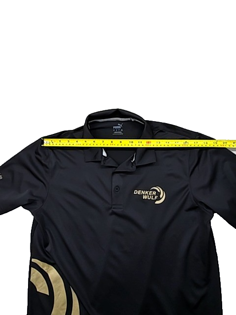 Puma Polo Shirt Men's M Black Polyester Short Sleeve Gold Trim
