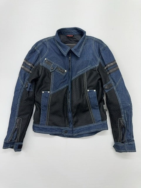 Komine Men Blue Denim Riding Jacket Size S CE Mesh Lining Zipper