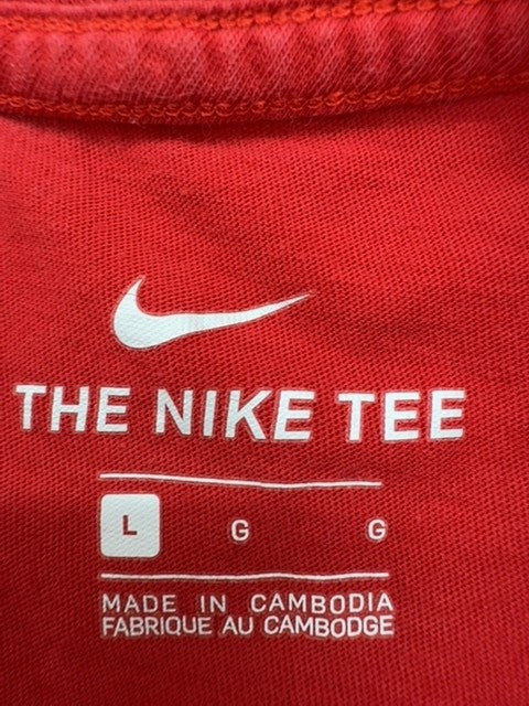 Nike Boys Red Athletic T-Shirt Size L Crew Neck Logo Jersey Regular