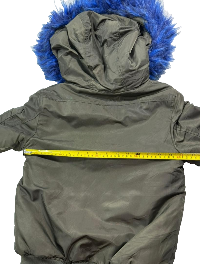 Pimkie Women Olive Green Bomber Parka Jacket Coat Faux Fur Hood Lined Size XS