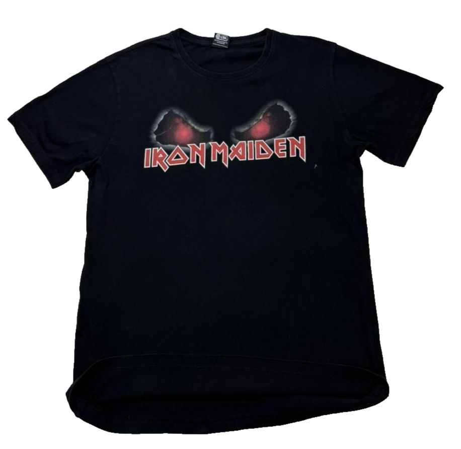 Official Iron Maiden Distressed Logo T-Shirt |Black | Size: M